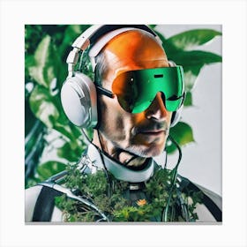 Man With Headphones And Plants Canvas Print