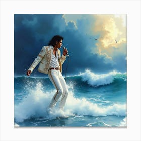 Michael Jackson Performing With A Watercolor Stormy Sea 1 Canvas Print