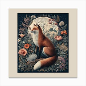 Vintage Fox Wild Flowers Canvas Print