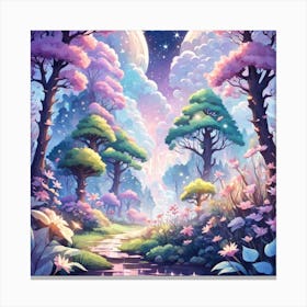 A Fantasy Forest With Twinkling Stars In Pastel Tone Square Composition 339 Canvas Print