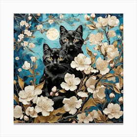 Black Cats In Blossoms Canvas Print