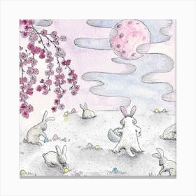 Pink Easter Moon Square Canvas Print
