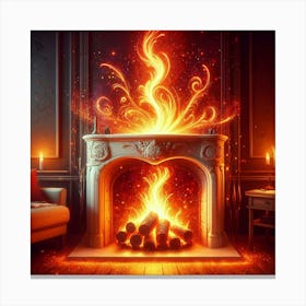 Fire In The Fireplace 2 Canvas Print