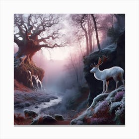 White Stag In The Forest Canvas Print
