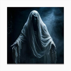 Ghostly Figure Draped In A Shroud Like Veil Hands Reaching Out As If For Help Eyes Wide With Blind (4) Canvas Print