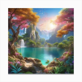 Fantasy Landscape With Waterfall Canvas Print