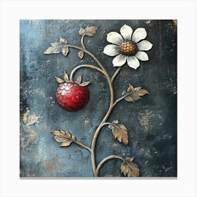 Strawberry And Daisy Art Canvas Print