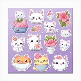 Cats and other elements, Kawaii Cat Canvas Print