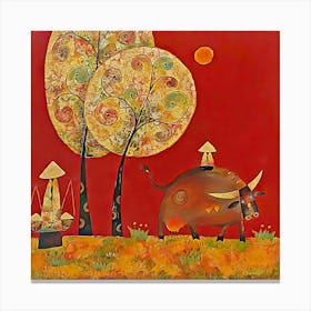 Keep Buffalo, Vietnamese folk painting Canvas Print