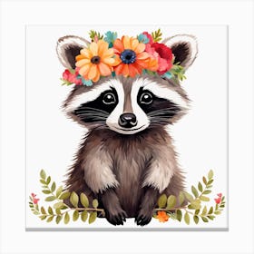 Floral Baby Racoon Nursery Illustration (28) Canvas Print