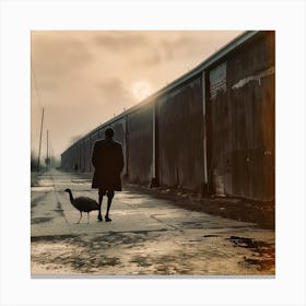 Afternoon Stroll With An Urban Crane Canvas Print