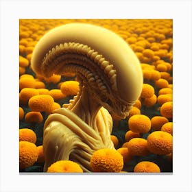 Alien In A Field Of Marigolds 2 Canvas Print