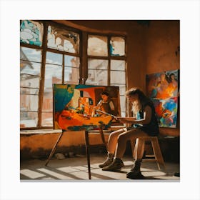 Portrait Of A Girl In A Studio Canvas Print