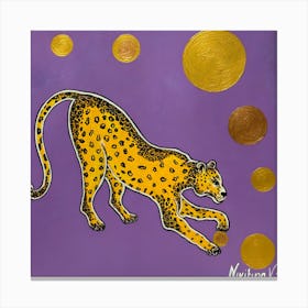 Leopard with golden balls Canvas Print