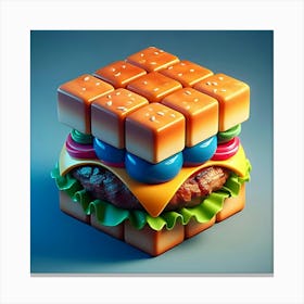 A 3D Cube Shaped Hamburger, Digital Art 1 Canvas Print