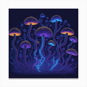 Neon Mushrooms (9) 1 Canvas Print