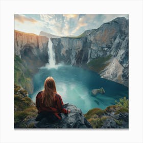 Girl Looking At A Waterfall Canvas Print