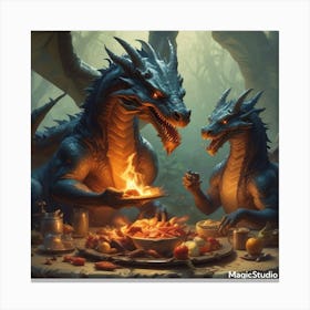 Dragons At The Table Canvas Print