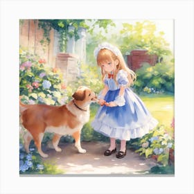 Beautiful Little Girl Playing With Her Do 0 Canvas Print