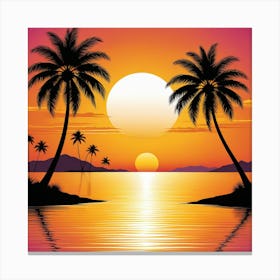 Sunset With Palm Trees 2 Canvas Print