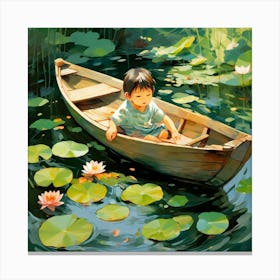 Little Boy In A Boat Canvas Print