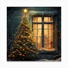 Christmas Tree In The Window Canvas Print