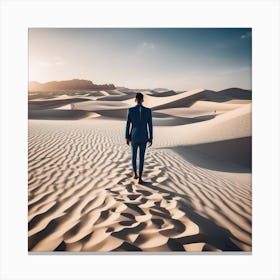 Businessman Walking In The Desert Canvas Print