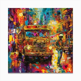 Bus On The Street Canvas Print