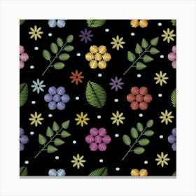 Embroidery Seamless Pattern With Flowers Canvas Print