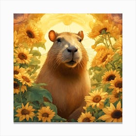 Capybara and Sunflowers Canvas Print