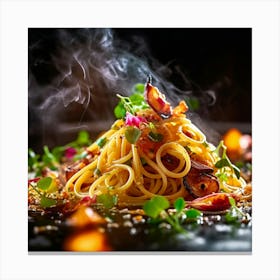 Spaghetti With Bacon And Vegetables Canvas Print