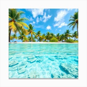 Tropical Beach With Palm Trees Canvas Print