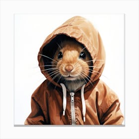 Watercolour Cartoon Gerbil In A Hoodie 1 Canvas Print