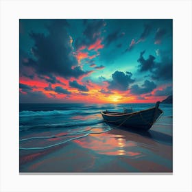 Boat At Sunset Canvas Print