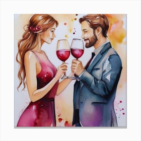 Lovers Drinking Wine Canvas Print
