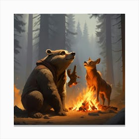 Bear And Deer Canvas Print