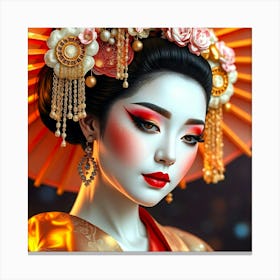 Geisha Girl In Gold And Orange Canvas Print