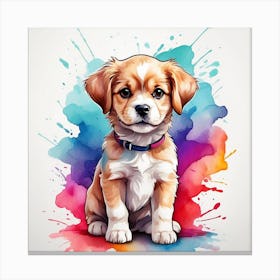Puppy Watercolor Painting Canvas Print