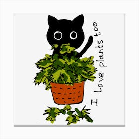 Cat black loves Potted Plant Canvas Print