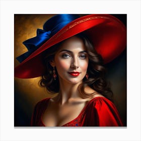 Portrait Of A Woman In Red Hat 1 Canvas Print