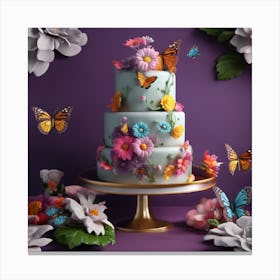 Daisy Flower Cake with Paper Butterflies Canvas Print