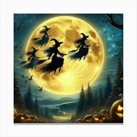 Halloween Witches Flying In The Sky 1 Canvas Print