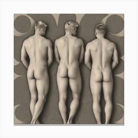 Three Nude Men in Silver Canvas Print