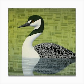Ohara Koson Inspired Bird Painting Grebe 1 Square Canvas Print