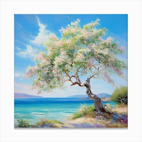 An Enchanting Impressionistic Painting That Masterfully Encapsulates A Pistachio Tree By The Sea (1) Canvas Print