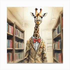 Giraffe In Library 3 Canvas Print