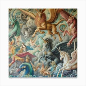 Mural Of Mythical Creatures Canvas Print
