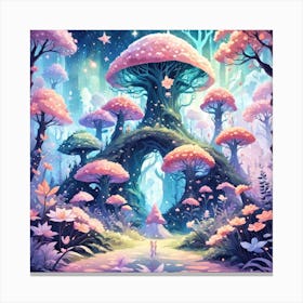 A Fantasy Forest With Twinkling Stars In Pastel Tone Square Composition 302 Canvas Print