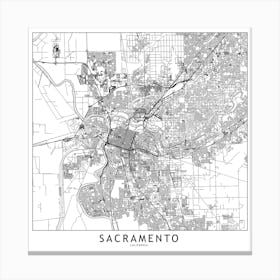 Sacramento White Map Square Canvas Print