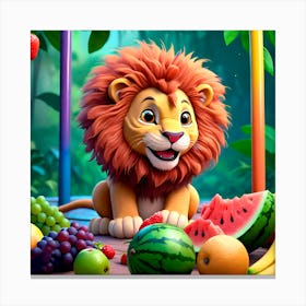 Lion With Fruit Canvas Print